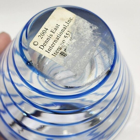 2004 Dennis East Int 5" Blown Glass Blue Ribbon Style Vase - Picture 9 of 12